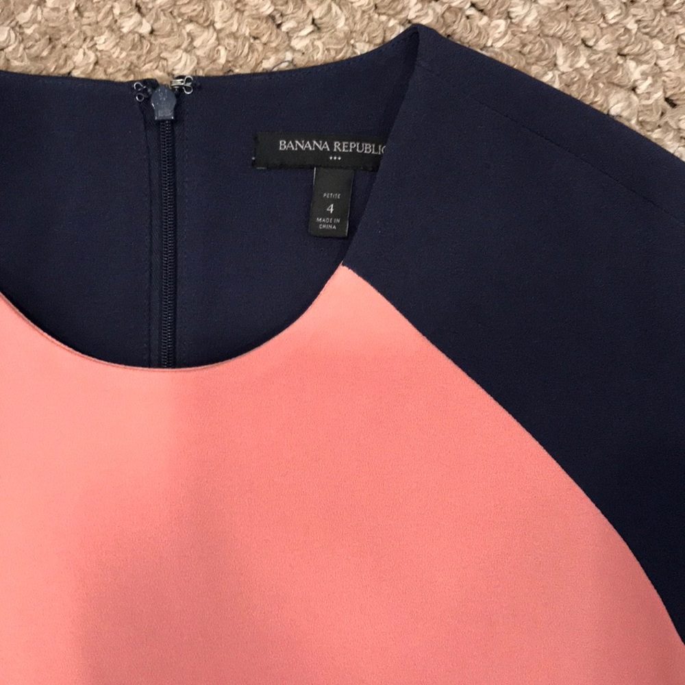 Banana Republic Coral Pink Shift Dress with Navy and Red Accents - Picture 2 of 5